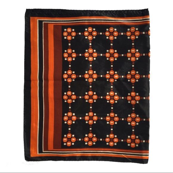 Vintage La Dear Japanese geometric print orange rectangular scarf 70s 80s Japan - Picture 4 of 9